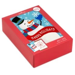 Hallmark Happy Snowman And Red Lettering Boxed Christmas Cards, Pack Of 40