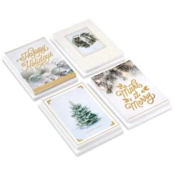 Hallmark Gold And White Winter Wishes Boxed Christmas Cards Assortment, Pack Of 40