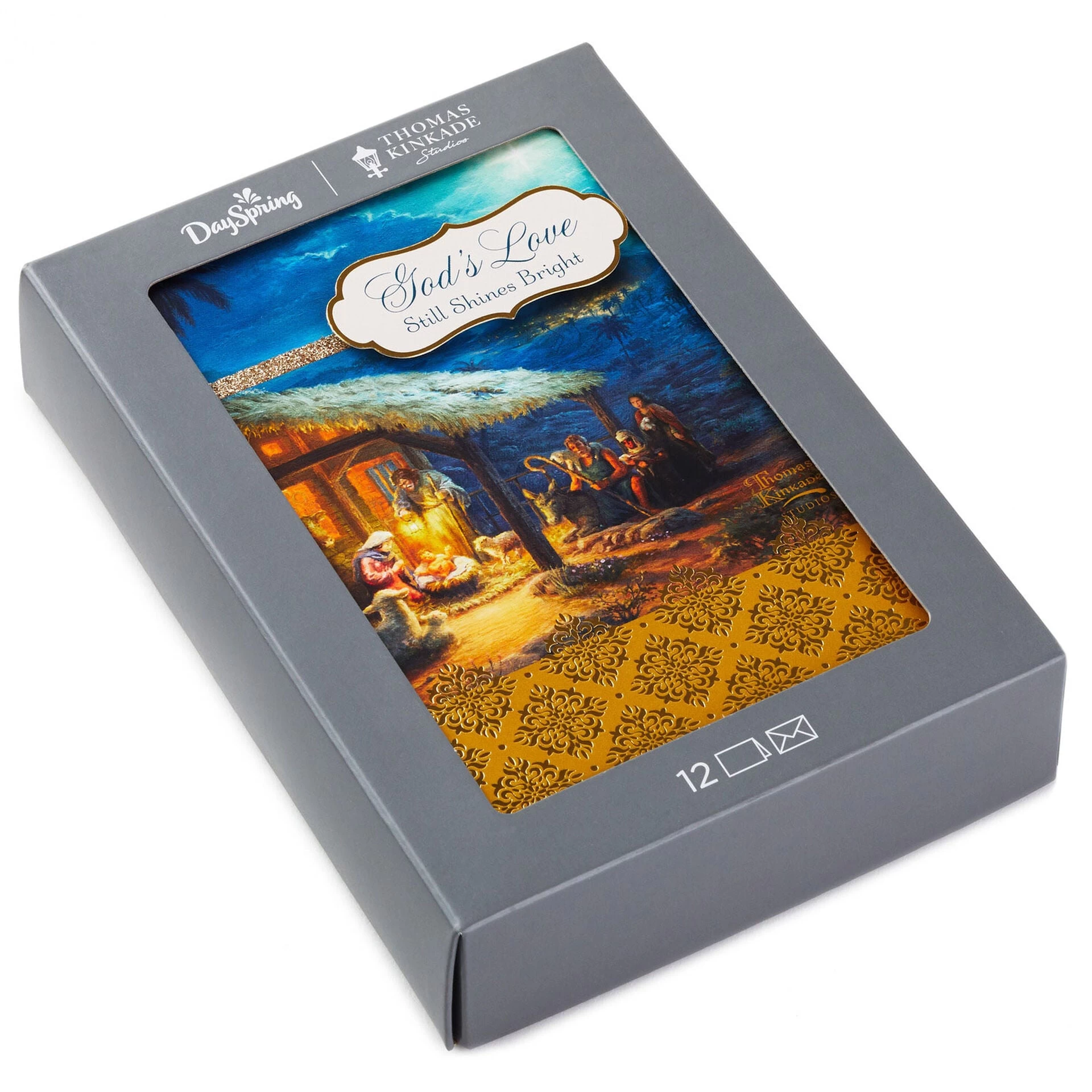 Hallmark Thomas Kinkade Manger Scene Religious Boxed Christmas Cards, Pack Of 12 3 Hallmark Thomas Kinkade Manger Scene Religious Boxed Christmas Cards, Pack Of 12