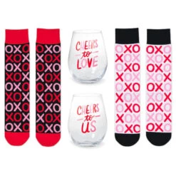 Hallmark Wine Night Valentine's Day Socks And Wine Glasses, Set Of 4