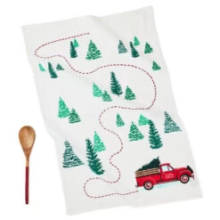 Hallmark Red Truck Christmas Tea Towel And Wooden Spoon, Set Of 2