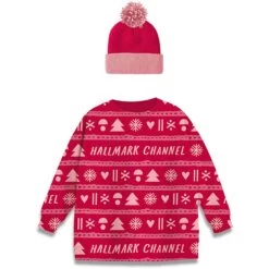 Hallmark Channel Knit Pattern Wine Sleeve And Hat, Set Of 2