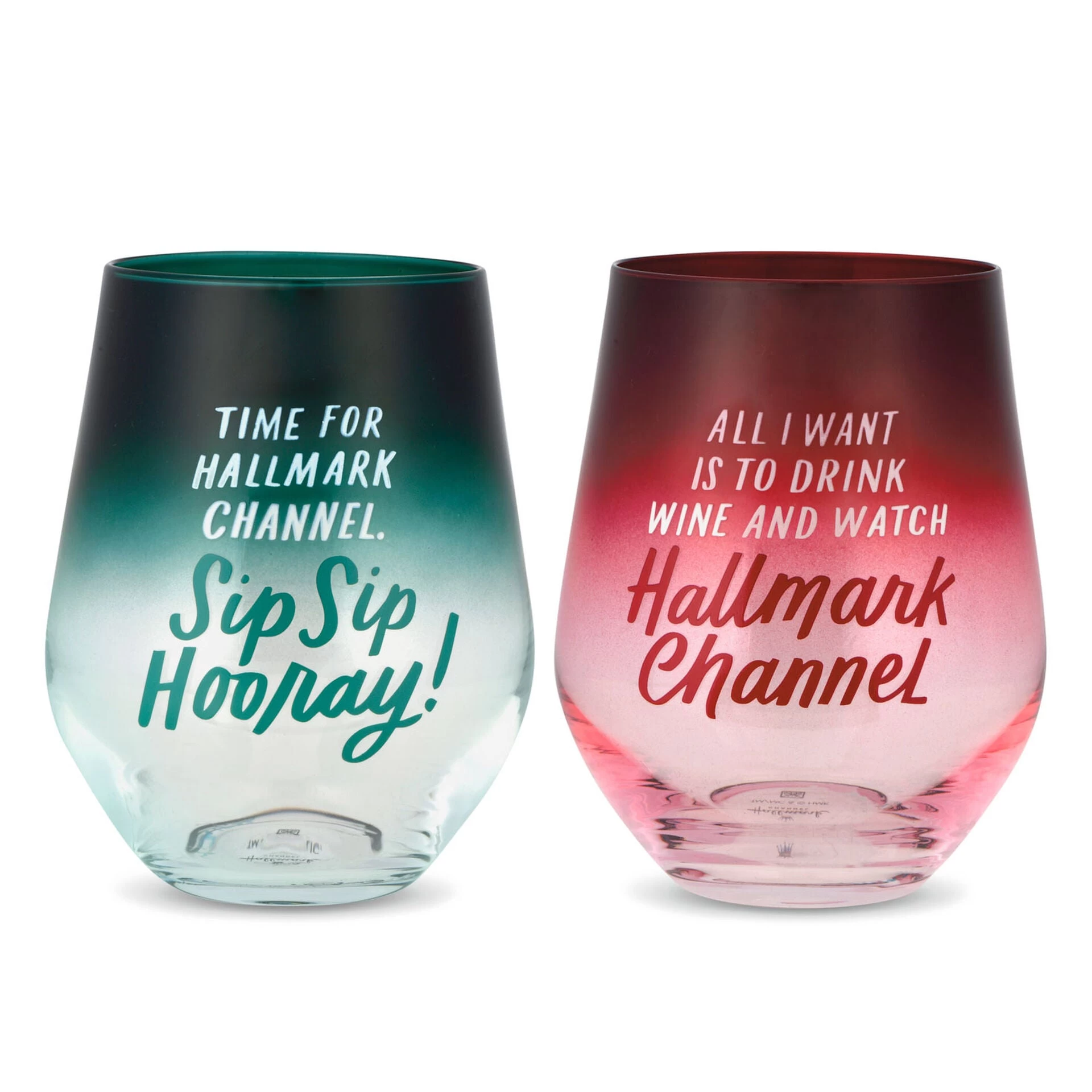 Hallmark Channel Stemless Wine Glasses, Set Of 2 3 Hallmark Channel Stemless Wine Glasses, Set Of 2