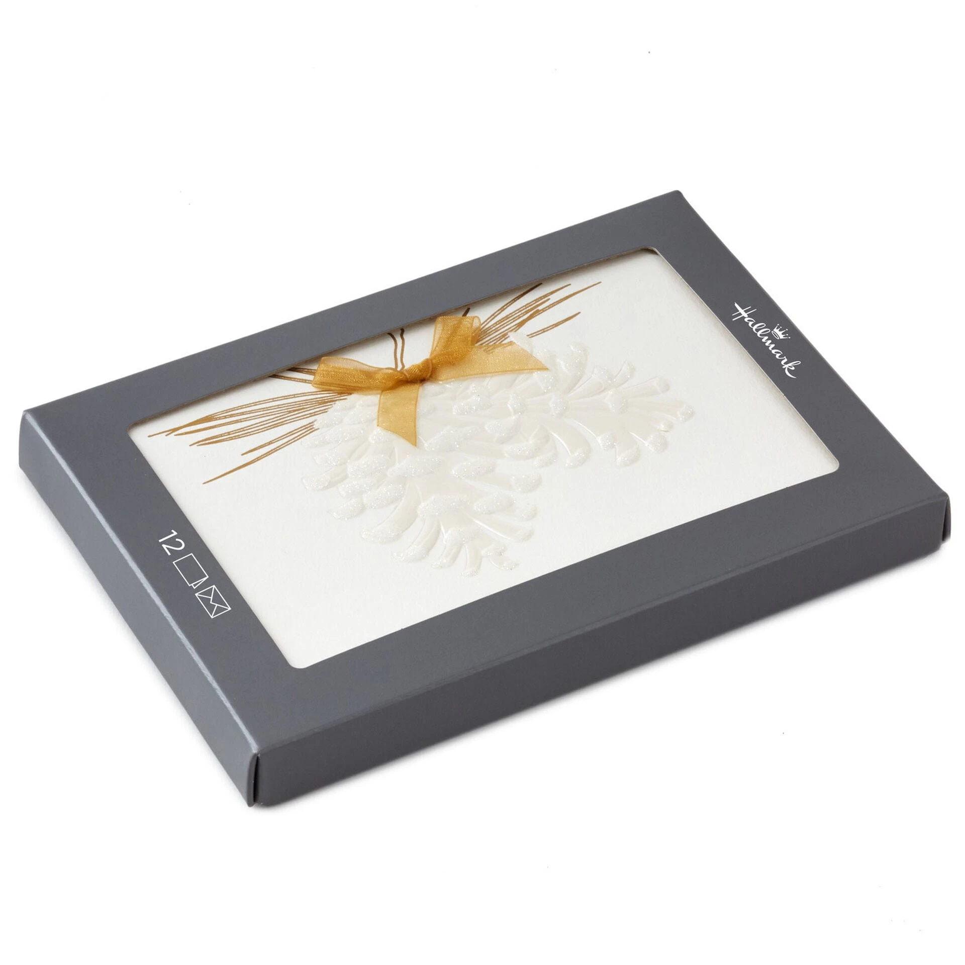 Hallmark Embossed White Pinecones Boxed Christmas Cards, Pack Of 12 3 Hallmark Embossed White Pinecones Boxed Christmas Cards, Pack Of 12