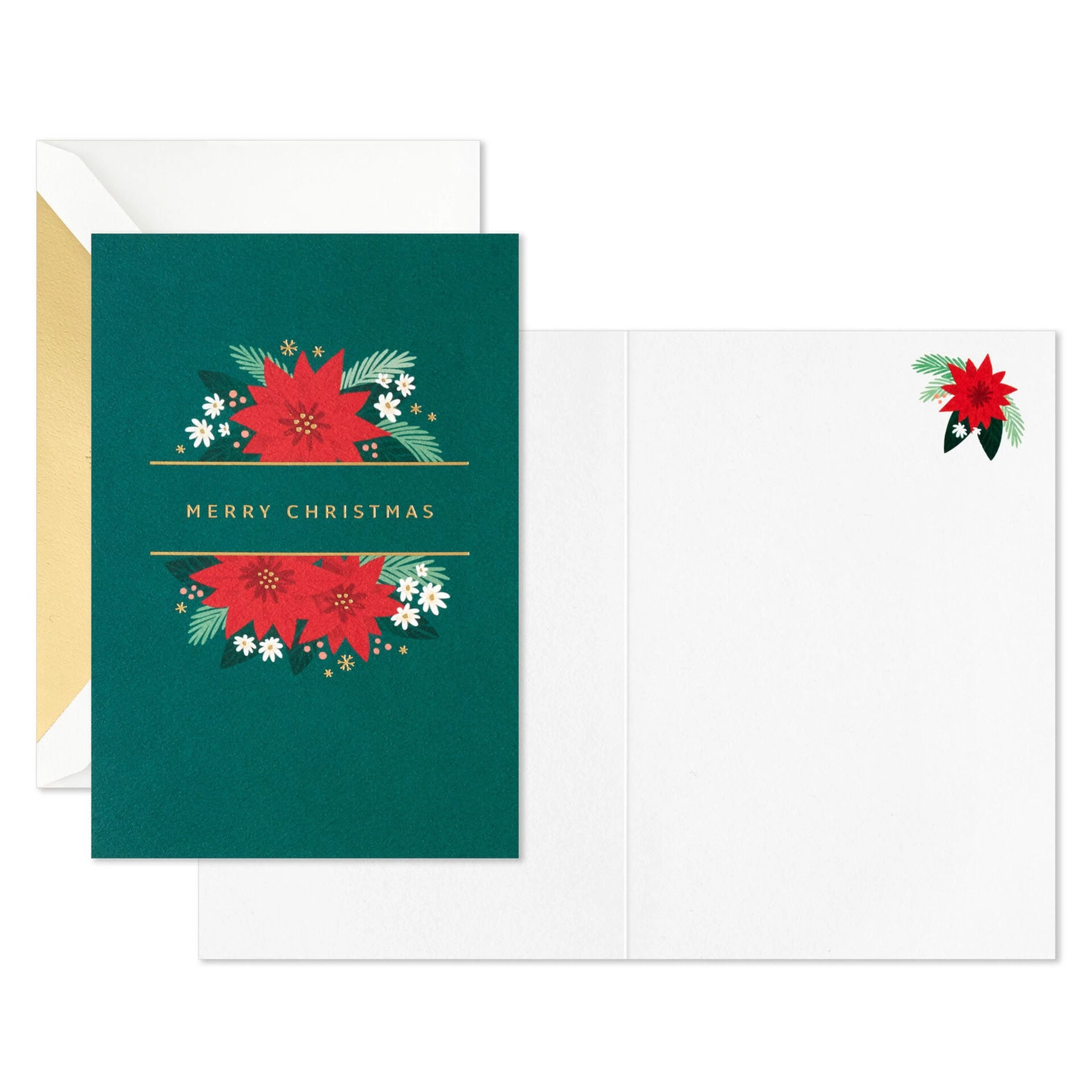 Hallmark Poinsettias On Green Blank Boxed Christmas Cards, Pack Of 12 4 Hallmark Poinsettias On Green Blank Boxed Christmas Cards, Pack Of 12 - Image 2