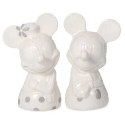 Hallmark Disney Mickey And Minnie White And Silver Salt And Pepper Shakers, Set Of 2