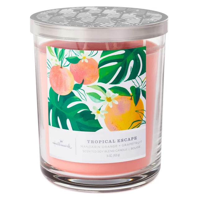 Hallmark Tropical Escape Mandarin Orange Grapefruit Scented 3-Wick Jar Soy Candle, 16 Oz. 3 Hallmark Tropical Escape Mandarin Orange Grapefruit Scented 3-Wick Jar Soy Candle, 16 Oz.