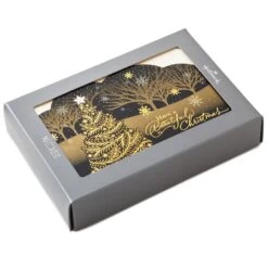 Hallmark Elegant Tree On Black Boxed Christmas Cards, Pack Of 16
