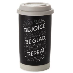 Hallmark Rejoice Repeat Ceramic Travel Mug 12 Oz.